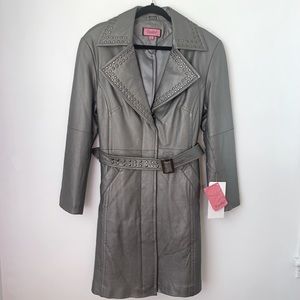 Elegant Gray Leather Jacket with Studded Details